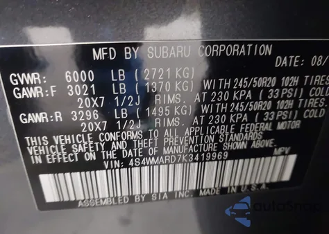 2019 Subaru Ascent Touring from USA, damaged, VIN 4S4WMARD7K3419969